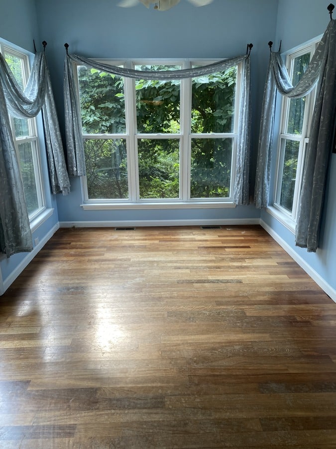 Wright residence hardwood floor before refinishing